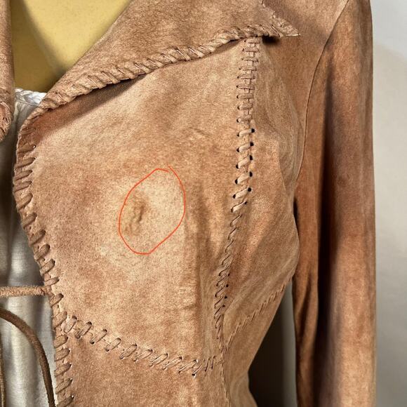 Bebe Jacket Womens Small Pink Genuine Leather Scallop Boho Y2K Tie Front 90s - Picture 14 of 16